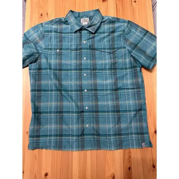 LL Bean Mens Short Sleeve Button Down Shirt Large - Picture 1 of 6